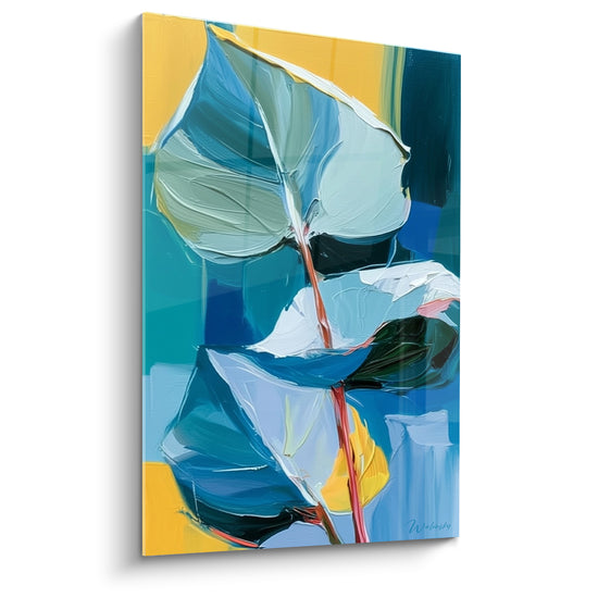 Tableau Feuilles bleues aux tiges corail vibrantes - Souffle tropical - Edition Eucalyptus