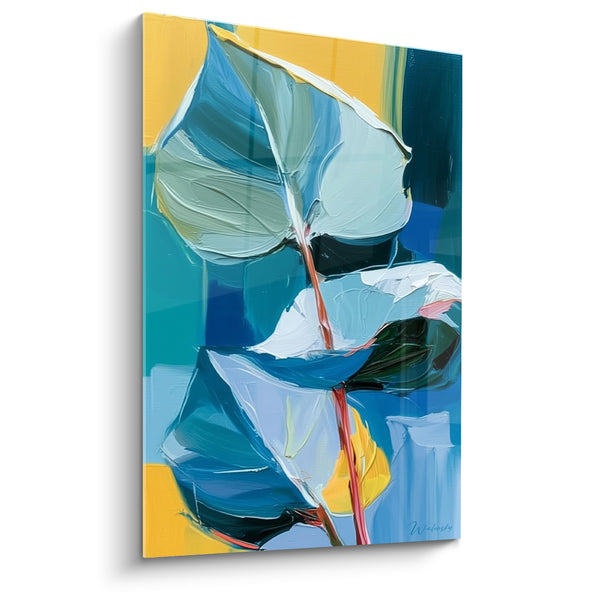 Tableau Feuilles bleues aux tiges corail vibrantes - Souffle tropical - Edition Eucalyptus