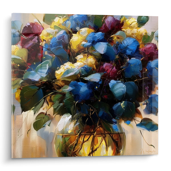 Tableau Bouquet de roses bleues et jaunes - Éclosion foisonnante - Edition Eucalyptus