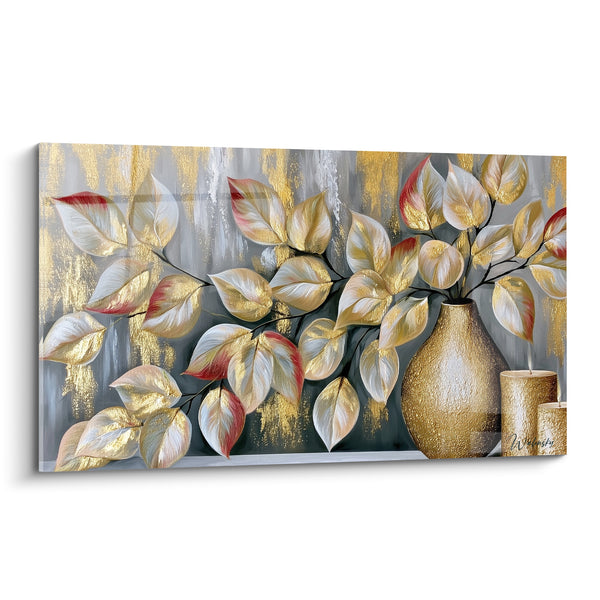 Tableau Vase doré aux feuilles d'eucalyptus argentées - Éclat végétal doré - Edition Eucalyptus