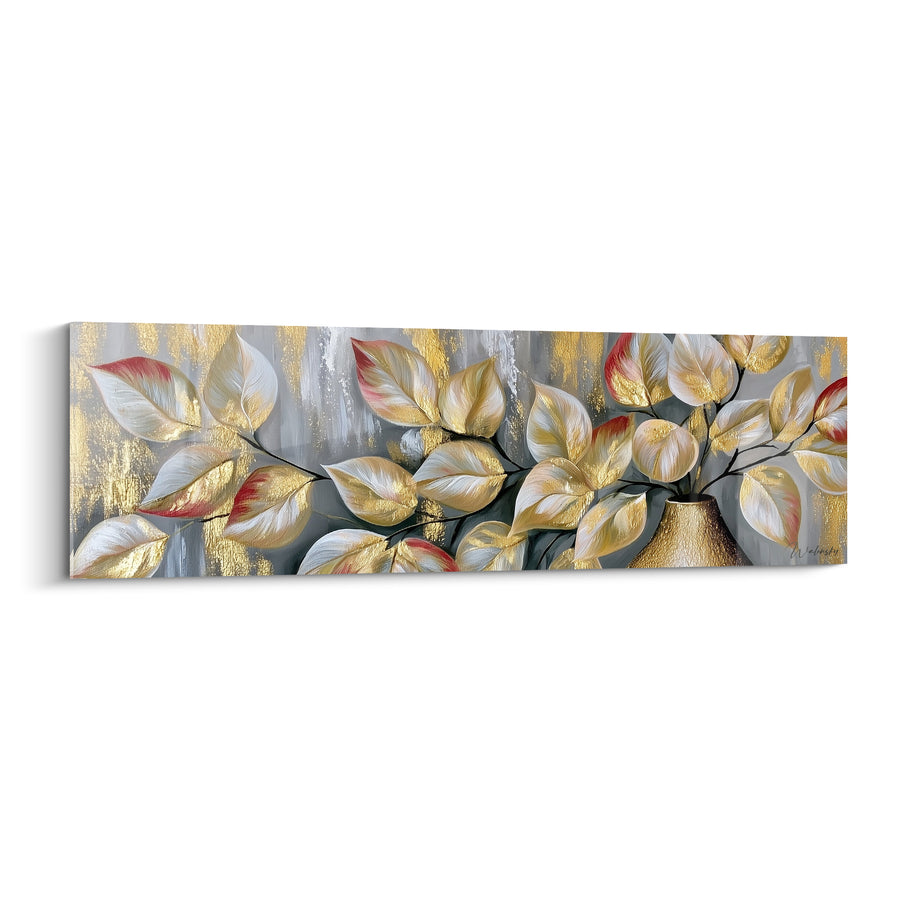 Tableau Vase feuillage doré et gris - Éclat automnal - Edition Eucalyptus