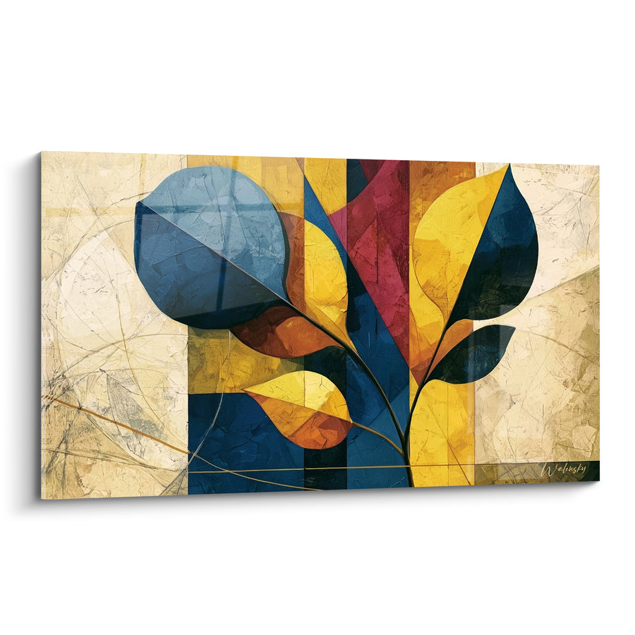 Tableau Branche stylisée bleu marine et doré - Éclosion graphique - Edition Eucalyptus