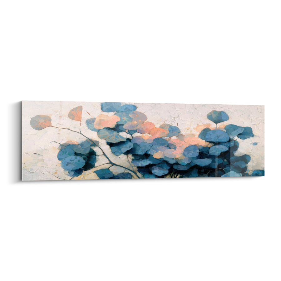 Tableau Feuillage bleu et corail texturé - Suspension végétale - Edition Eucalyptus