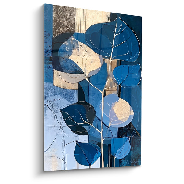 Tableau Feuilles bleu marine et sable ocre - Songe végétal - Edition Eucalyptus