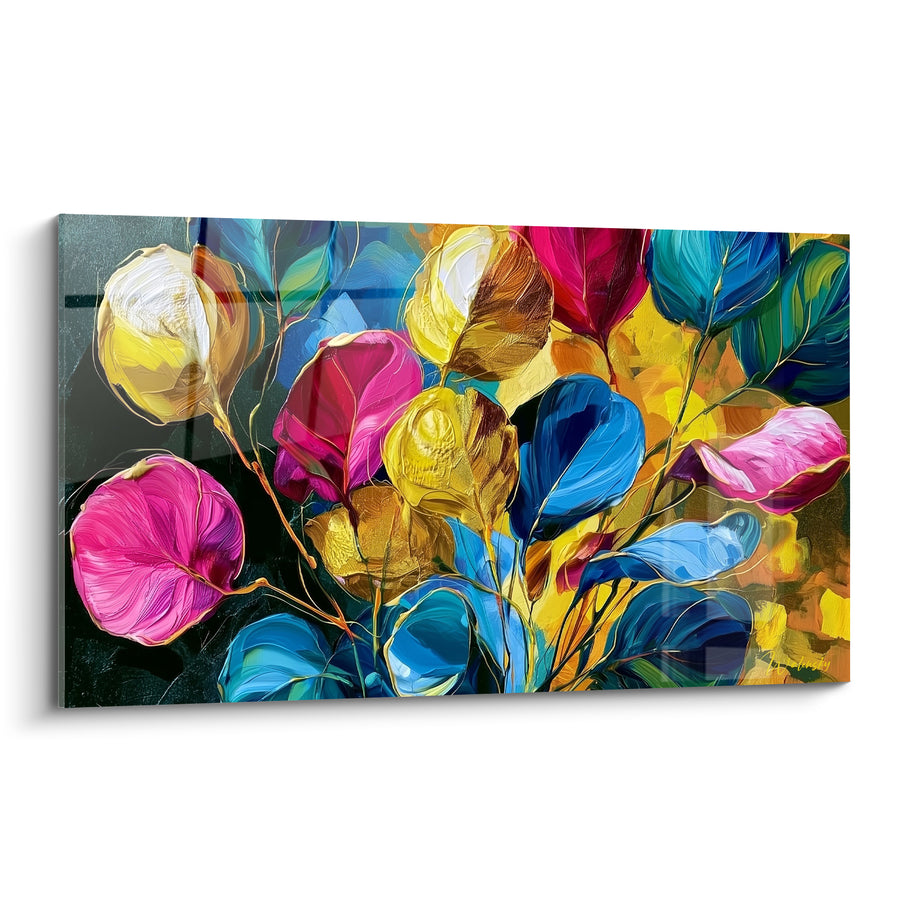 Tableau Feuilles rondes bleu marine et rose fuchsia - Jardin nocturne lumineux - Edition Eucalyptus