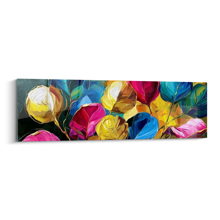 Tableau Feuilles rondes bleu et magenta peintes - Éclosion joyeuse - Edition Eucalyptus