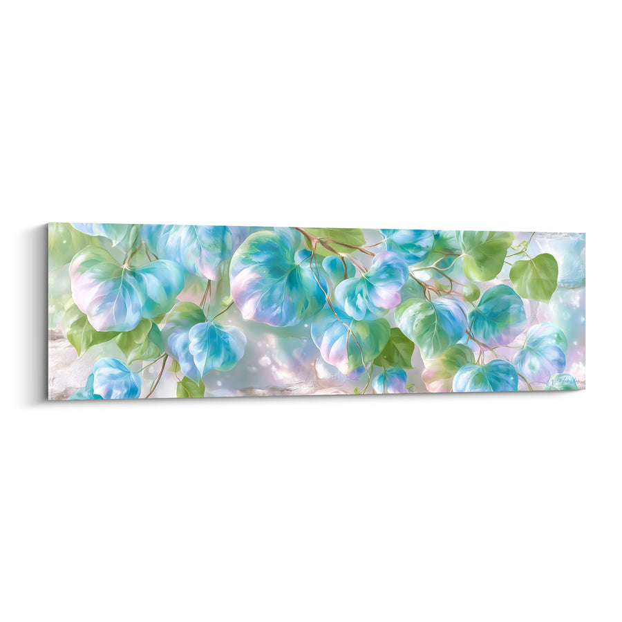 Tableau Feuillage bleu et vert irisé - Rosée nacrée - Edition Eucalyptus
