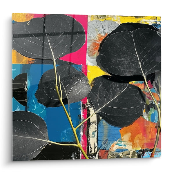 Tableau Feuillage noir sur fond bleu et rose - Vitalité urbaine - Edition Eucalyptus