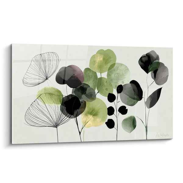 Tableau Feuilles rondes vertes et noires - Herbier botanique - Edition Eucalyptus