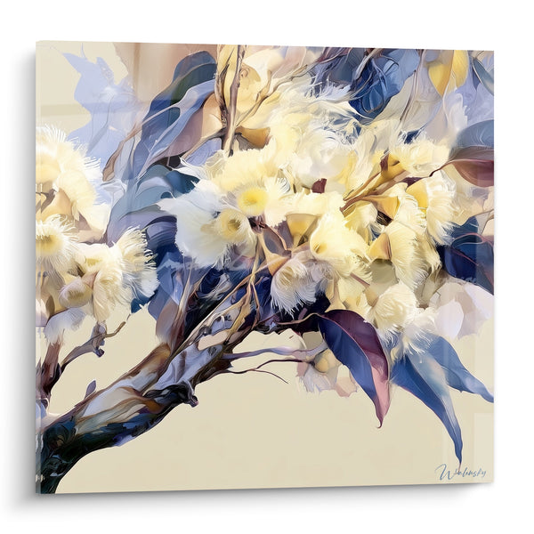 Tableau Fleurs d'eucalyptus ivoire et bleu poudré - Éveil du printemps - Edition Eucalyptus
