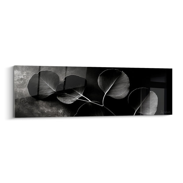Tableau Feuilles rondes noires et grises aux nervures lumineuses - Branche minérale texturée - Edition Eucalyptus