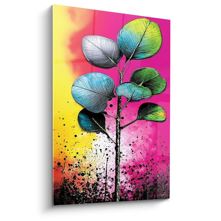 Tableau Eucalyptus branche rose et jaune électrique - Éveil tropical - Edition Eucalyptus