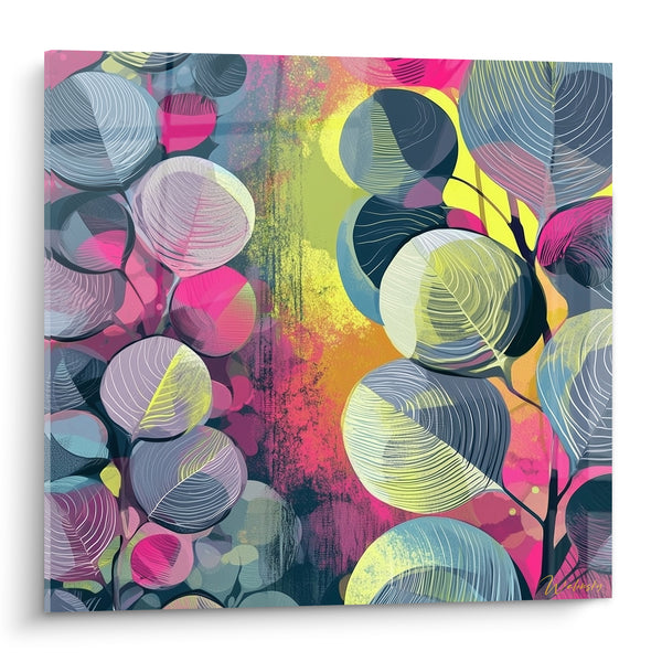 Tableau Feuilles d'eucalyptus roses et jaunes - Éclat végétal - Edition Eucalyptus