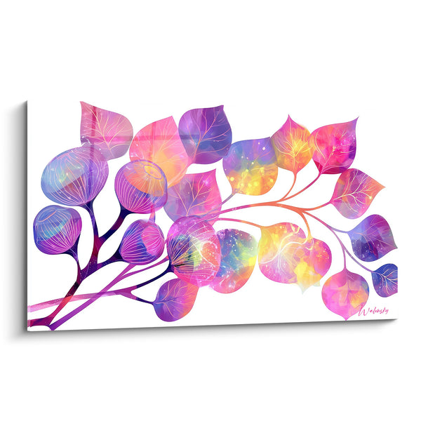 Tableau Branche d'eucalyptus rose et violet irisée - Éveil lumineux - Edition Eucalyptus