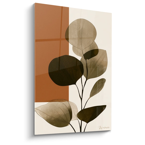 Tableau Branche végétale sur fond terracotta et ivoire - Calme végétal - Edition Eucalyptus