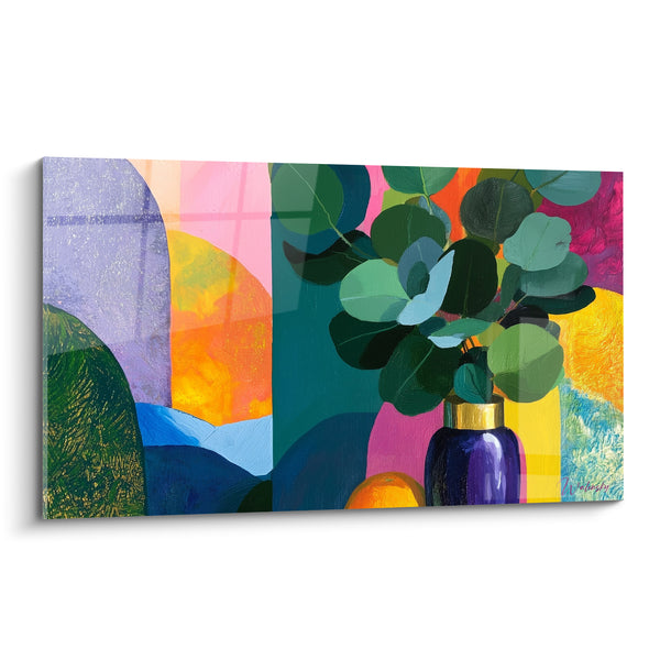 Tableau Vase violet et feuillage vert émeraude - Éclat méridional - Edition Eucalyptus