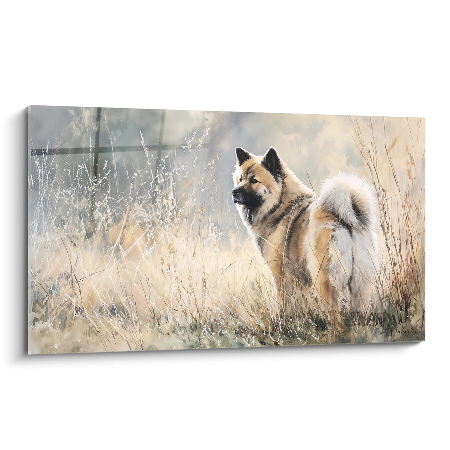 Tableau Eurasier fauve dans les herbes dorées au style aquarelle - Regard du Nord - Edition Eurasier