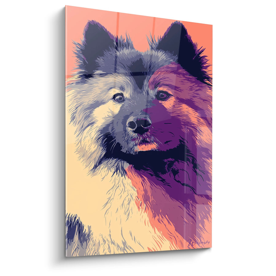 Tableau Chien aux Couleurs Vibrantes Violet Orange - Portrait Artistique Contemporain - Edition Eurasier