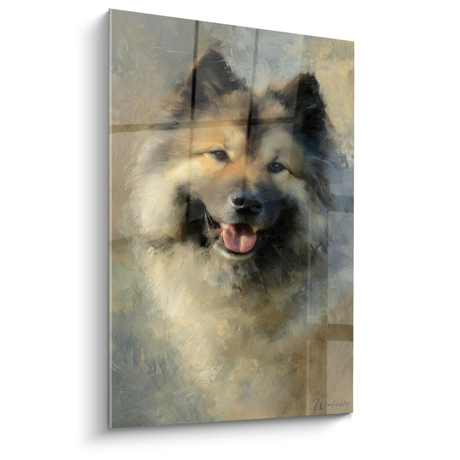 Tableau Eurasier Souriant aux Nuances Dorées et Grises - Expression Joyeuse - Edition Eurasier