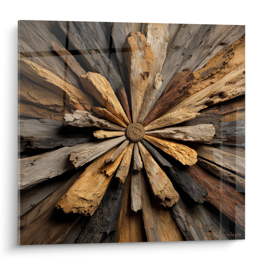 Tableau Éventail de Bois Naturel aux Tons Chauds en Perspective Radiale - Harmonie Organique - Edition Feng shui Est Bois
