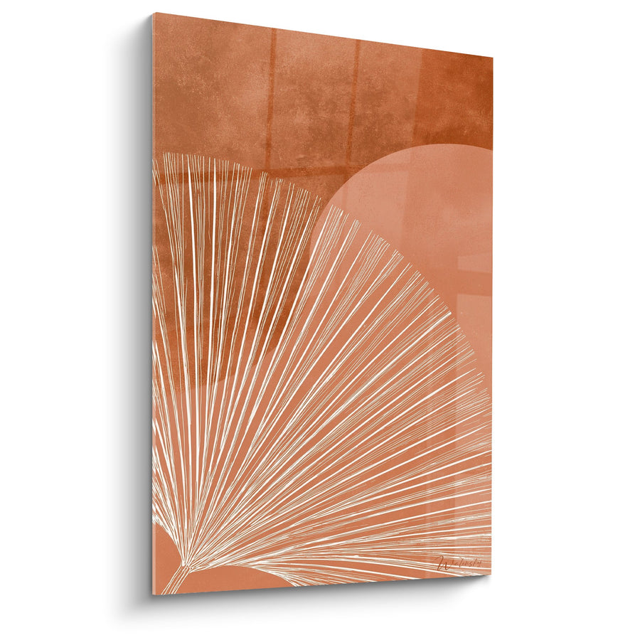 Tableau éventail géométrique terracotta et lignes blanches rayonnantes - Énergie tellurique - Edition Feng shui Sud-Ouest Terre