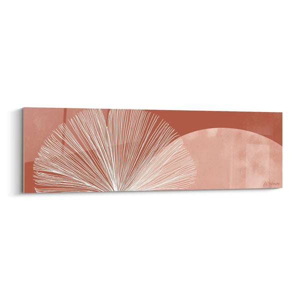 Schilderij ventilator motief wit op terra cotta en roze achtergrond - Geometrische Harmonie - Feng Shui Zuidwest Aarde Editie