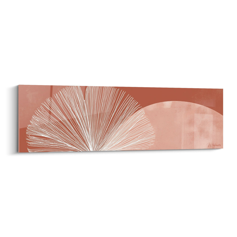 Tableau motif éventail blanc sur fond terracotta et rose - Harmonie Géométrique - Edition Feng shui Sud-Ouest Terre