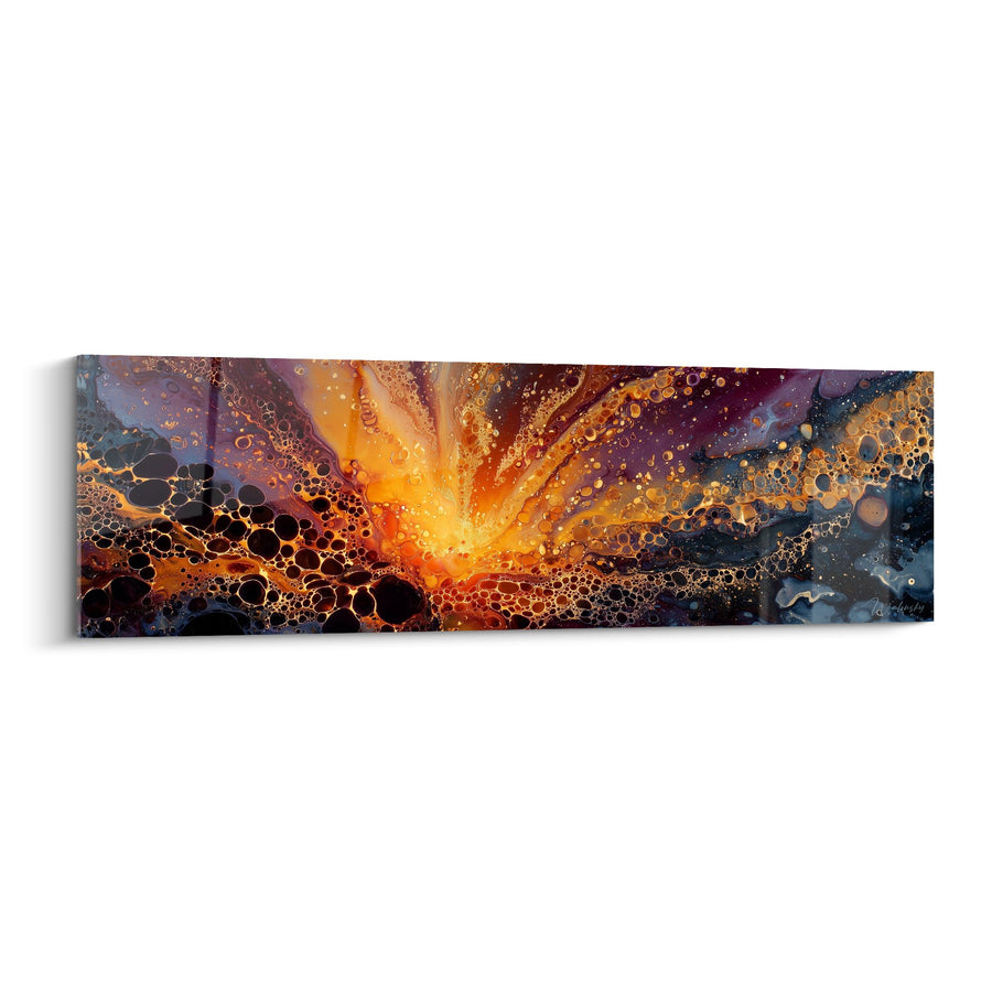 Tableau explosion cosmique aux teintes orange et pourpre - Énergie rayonnante - Edition Feng shui Sud-Est Bois