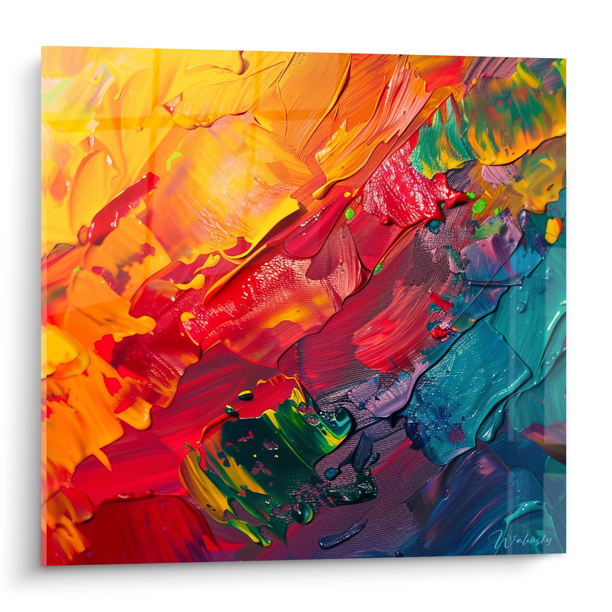 Tableau mural explosion de couleurs abstraites multicolores avec textures épaisses et nuances vibrantes
