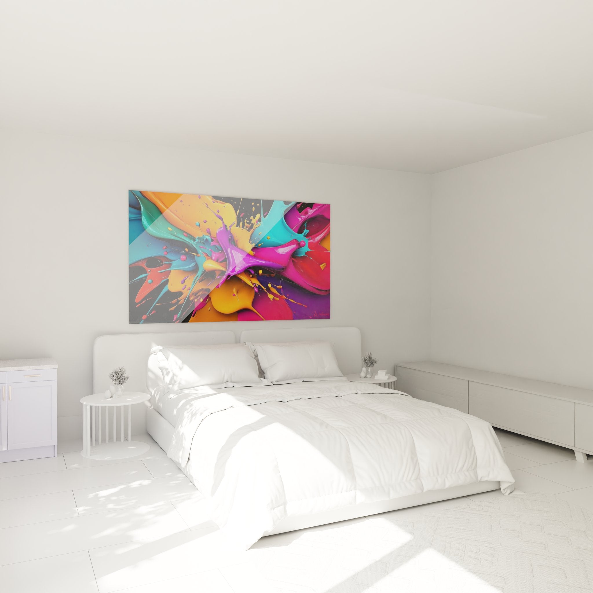 Décoration chambre tableau explosion couleurs abstraites ambiance moderne