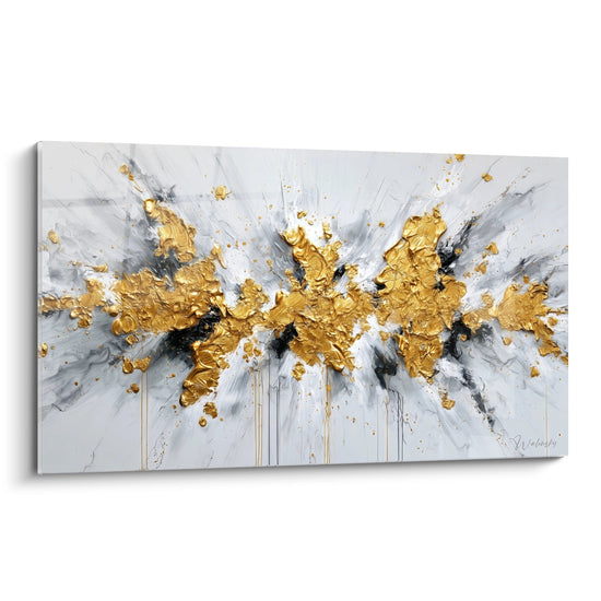 Cuadro explosión dorada sobre fondo blanco y gris - Resplandor Radiante - Edición abstracta moderna