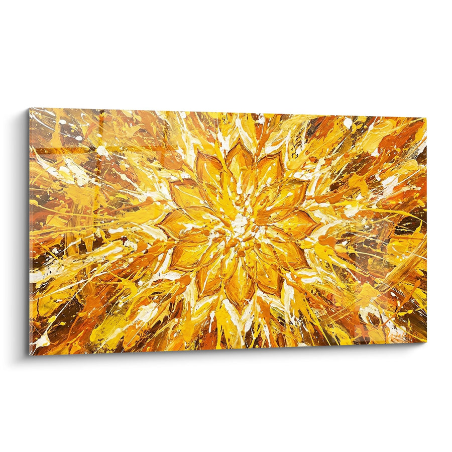 Tableau Explosion Florale Dorée aux Nuances Oranges et Jaunes - Rayonnement Solaire - Edition Chakras