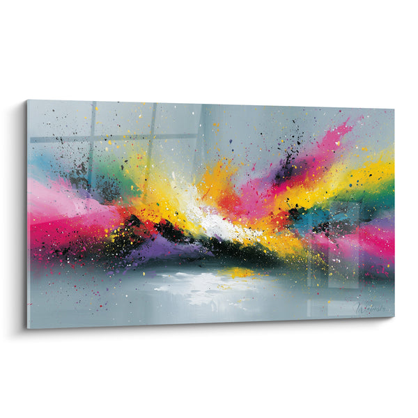 Tableau Explosion colorée aux éclats gris argentés - Onde de choc - Edition style Peinture abstrait