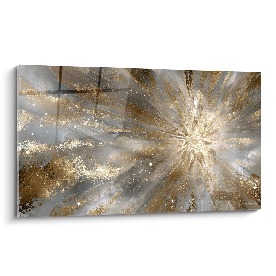 Tableau explosion de lumière dorée - Éclat céleste - édition moderne abstrait