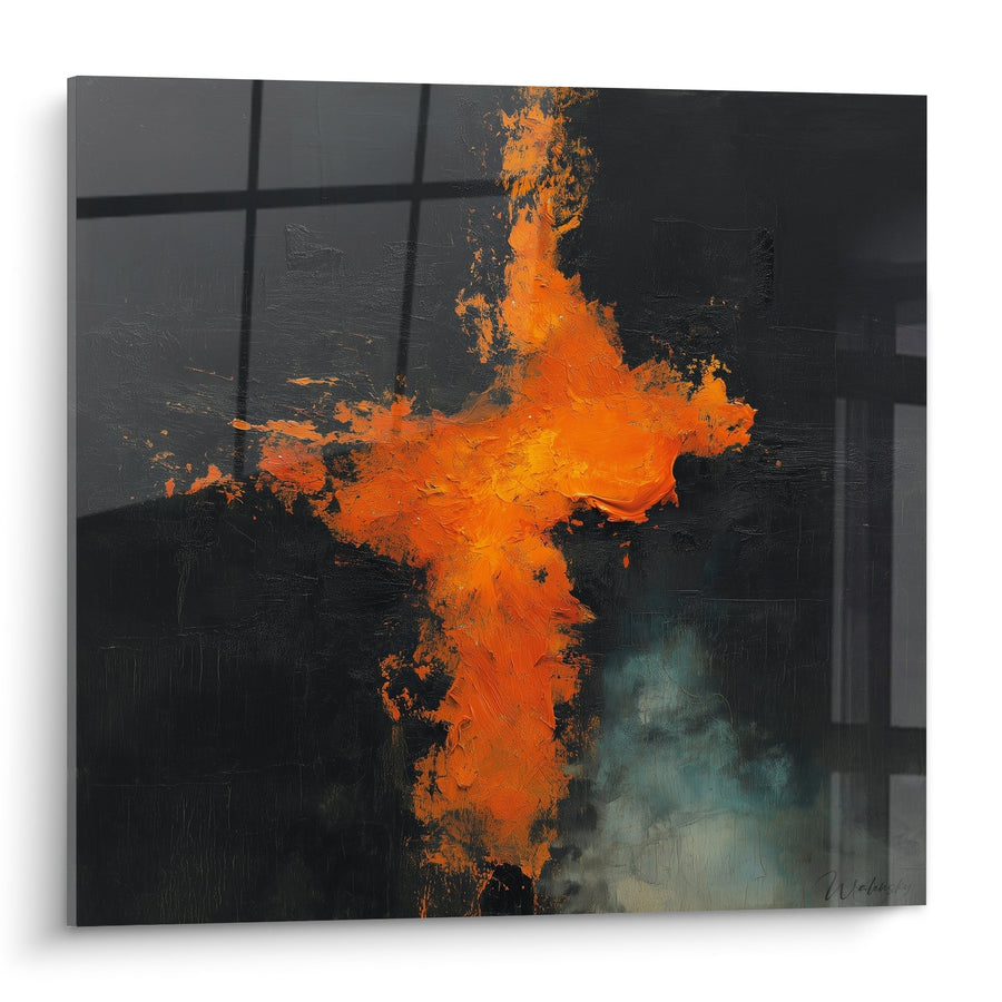 Tableau Explosion Orange sur Fond Noir - Énergie Abstraite - Edition Feng shui Sud Feu