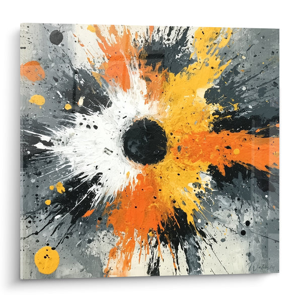 Tableau Explosion orange et noire aux éclats dorés - Déflagration figée - Edition style Peinture abstrait