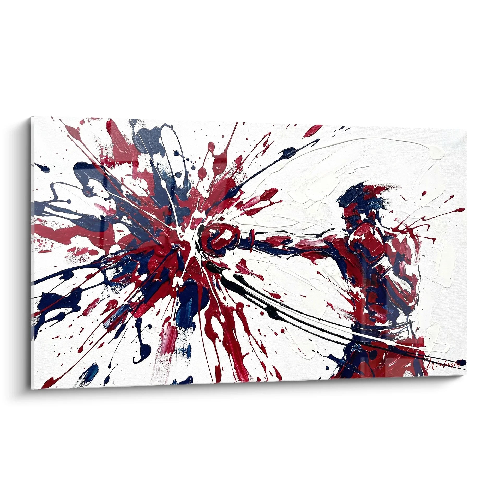 Tableau explosion de peinture abstraite rouge et bleu sur fond blanc style moderne