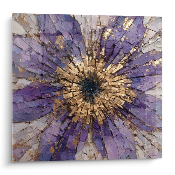 Explosie radiale paars en goud met gesculpteerde textuur - Mystiek Schittering - Feng Shui Zuidoost Hout Editie