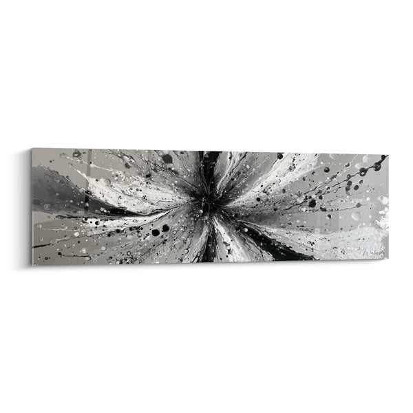 Radiant explosion black and white painting with silvery splashes - Cosmic Energy - North-West Metal Feng shui Edition