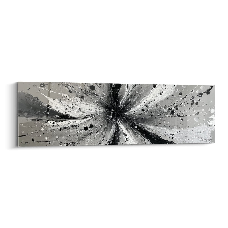 Radiant explosion black and white painting with silvery splashes - Cosmic Energy - North-West Metal Feng shui Edition