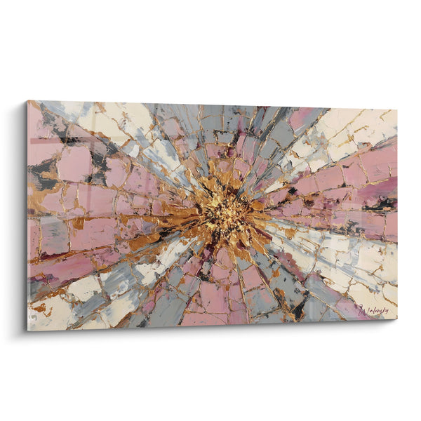 Gemälde Rosa-Gold-Explosion mit Strahlzentrum - Harmonischer Glanz - Feng-Shui-Südwesten-Erde-Edition