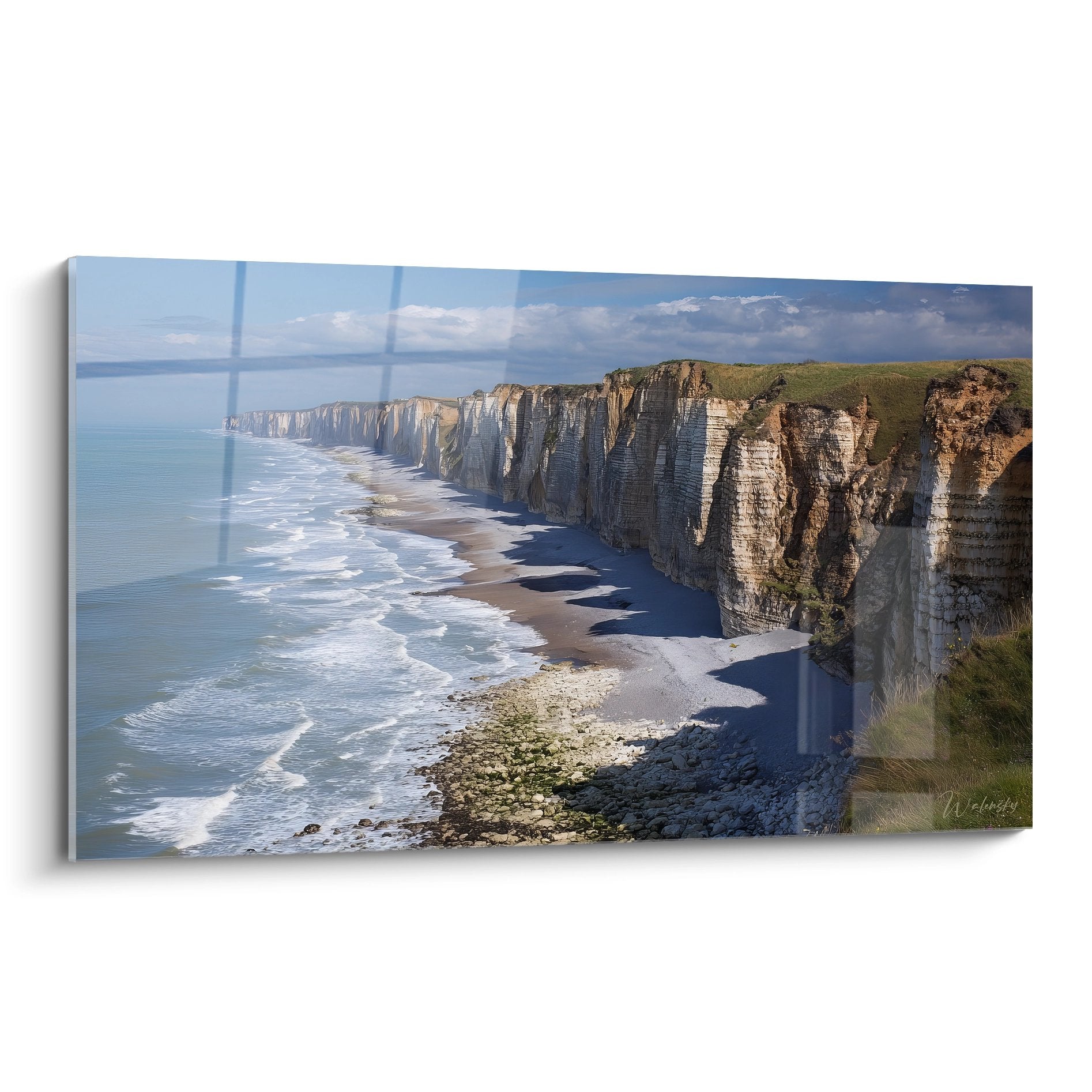 Tableau mural falaises d'Étretat côte normande avec plage galets et mer turquoise décoration plage