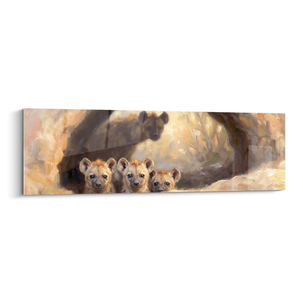 Painting of Hyena Family in Their Ochre and Golden Den - Maternal Instinct - Hyena Edition