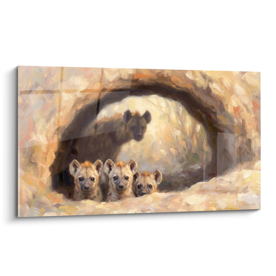 Hyena Family in Their Den with Ochre and Golden Tones - Wild Tenderness - Hyena Edition