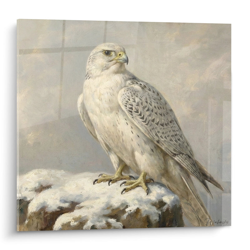 Tableau Faucon aux Plumes Beiges et Grises Perché sur Roche Blanche - Élégance Naturelle - Edition Faucon