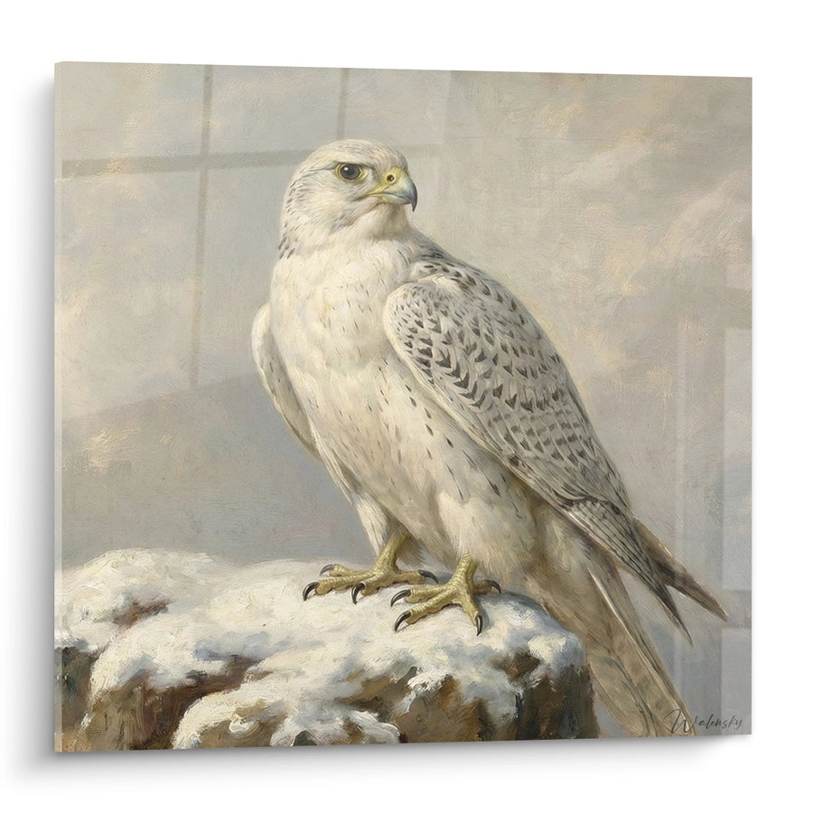 Tableau Faucon aux Plumes Beiges et Grises Perché sur Roche Blanche - Élégance Naturelle - Edition Faucon