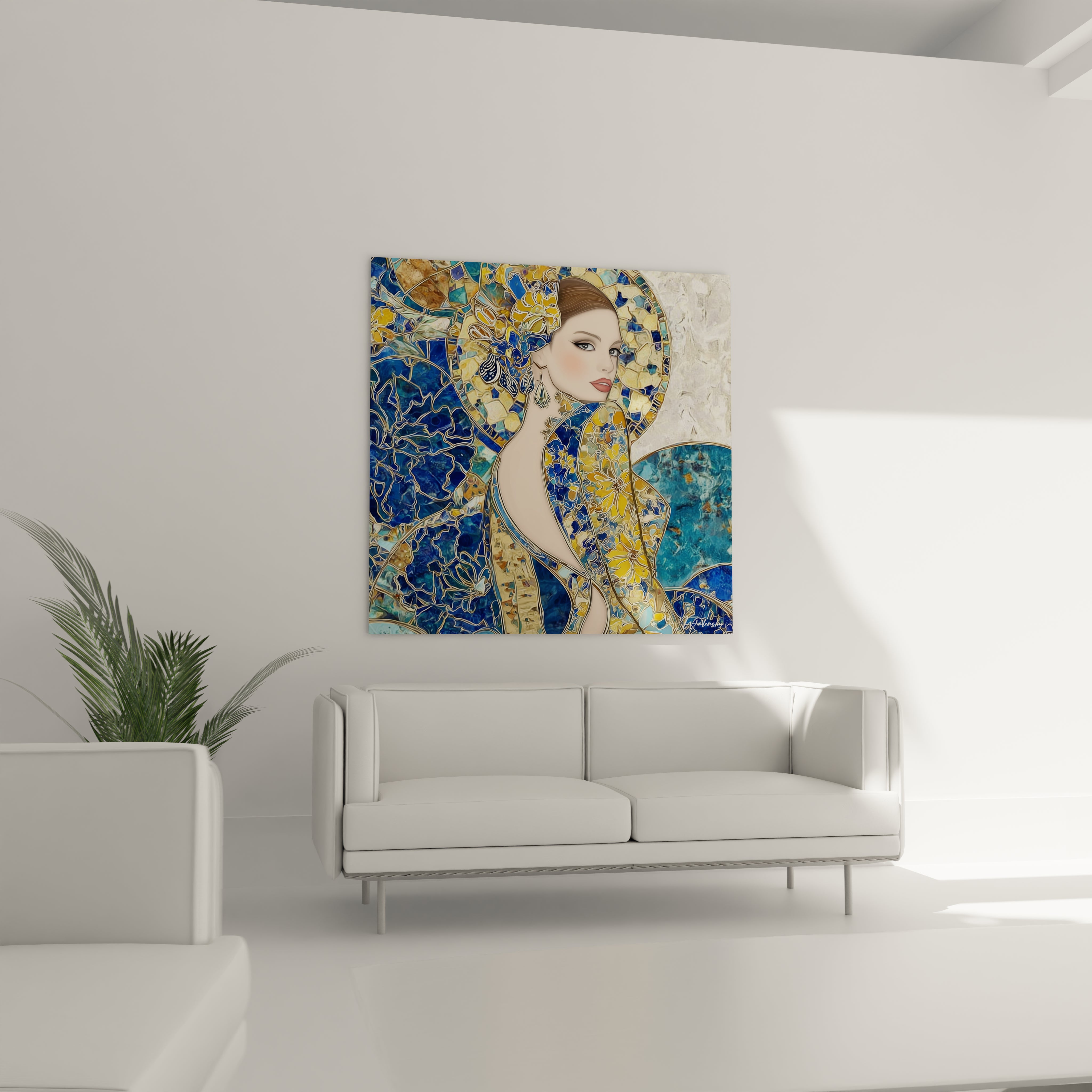 Tableau mural féminin byzantin vibrant avec des motifs colorés et un design artistique unique
