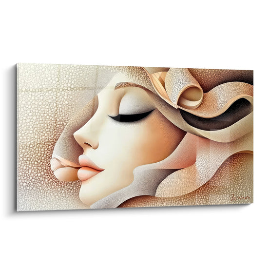 Tableau femme aux rubans dorés - Élégance abstraite - édition visage abstrait