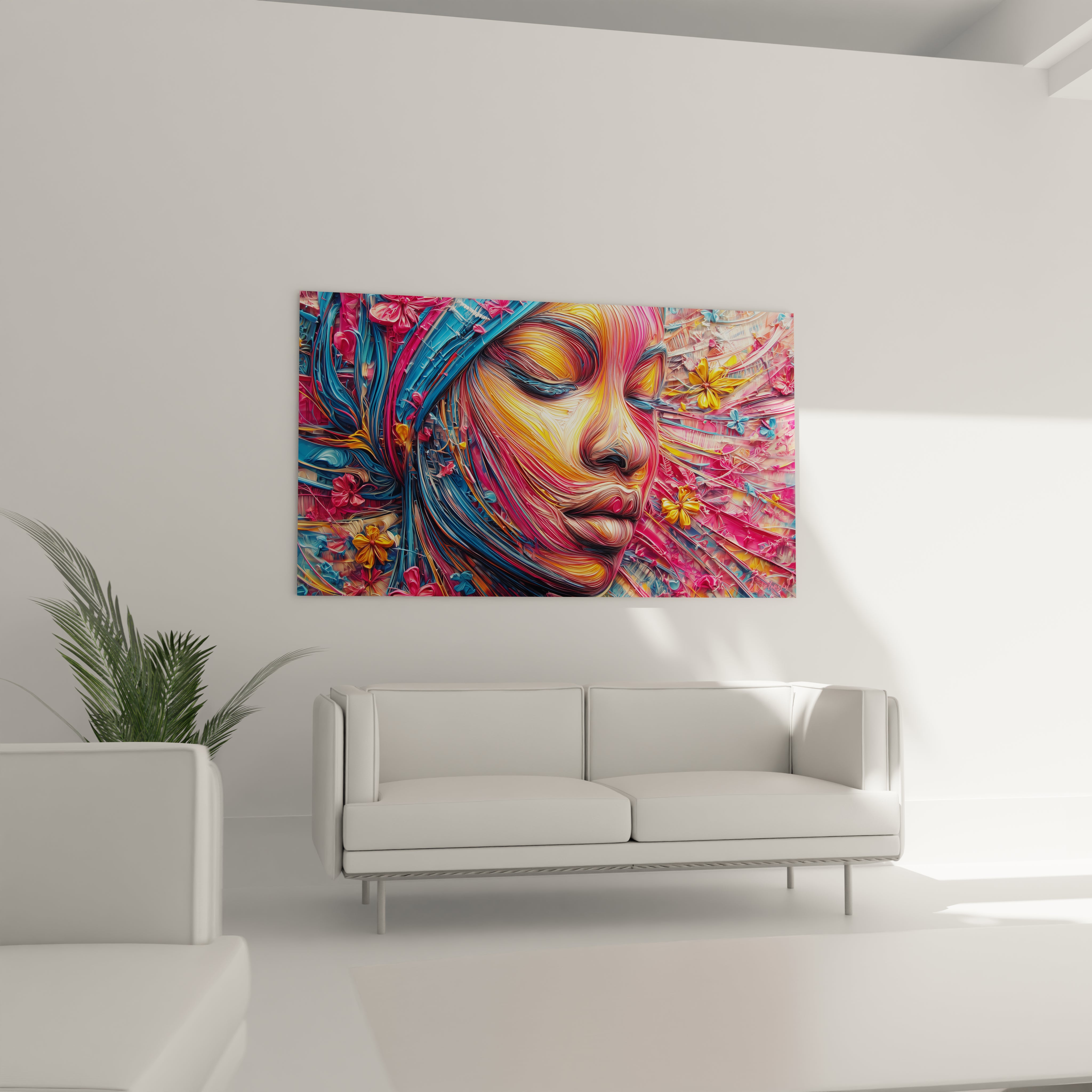 Tableau mural femme africaine coloré de Walensky avec des couleurs vives et des motifs artistiques