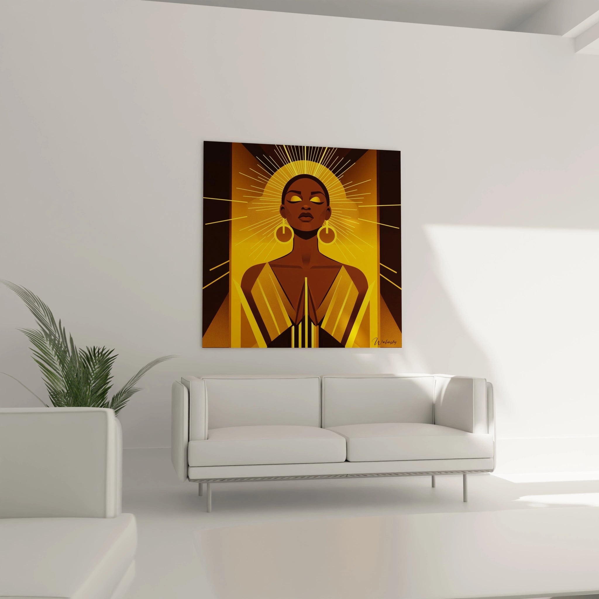 Tableau africain mural Walensky représentant un panda roux sur des bambous dans un salon moderne blanc